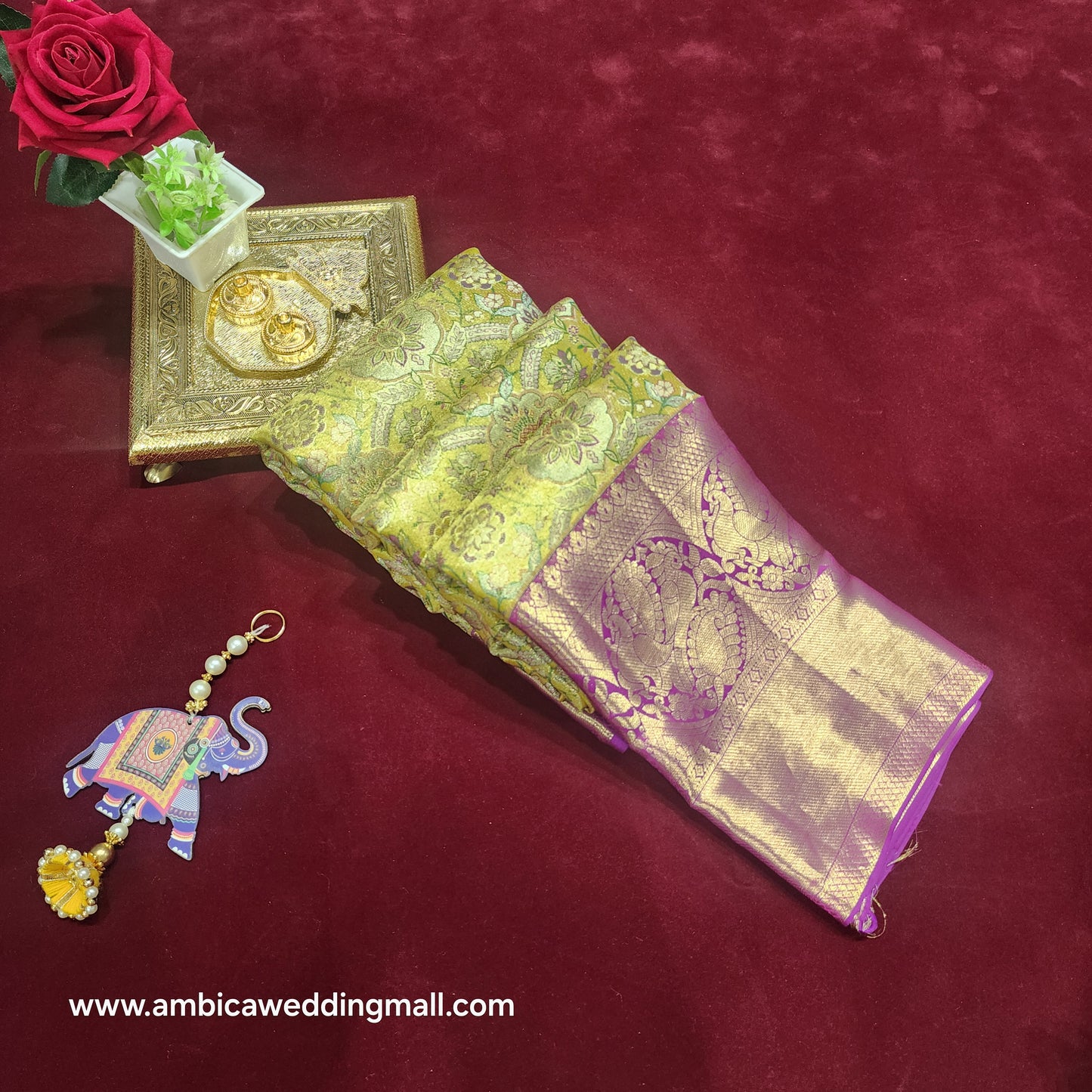 Kanchi Pattu bridal Gold Saree - Ambica Wedding Mall
