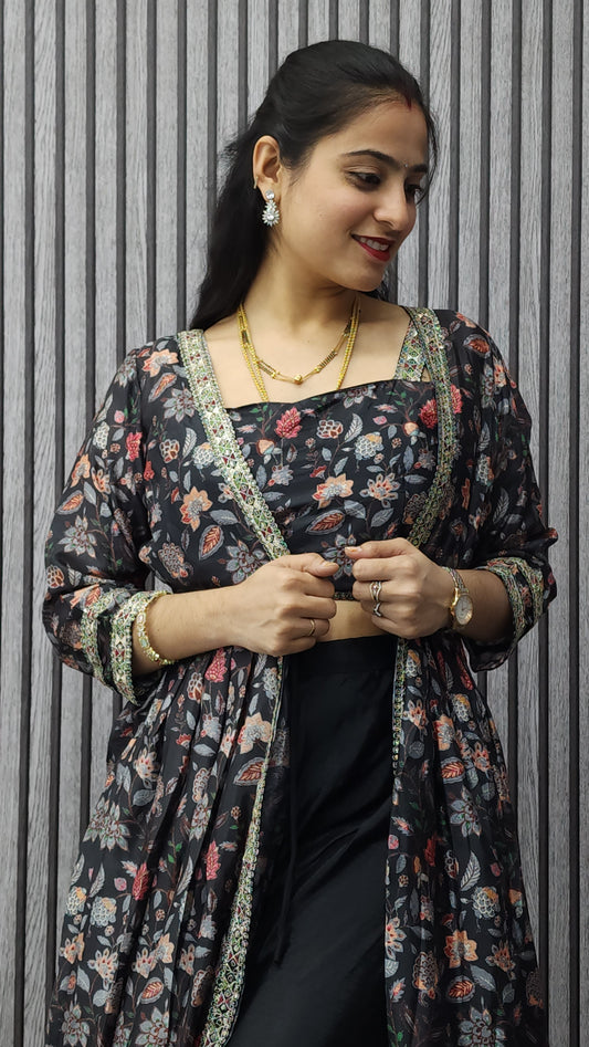 Crop Top with Jacket Fancy Designer Dress - Ambica Wedding Mall