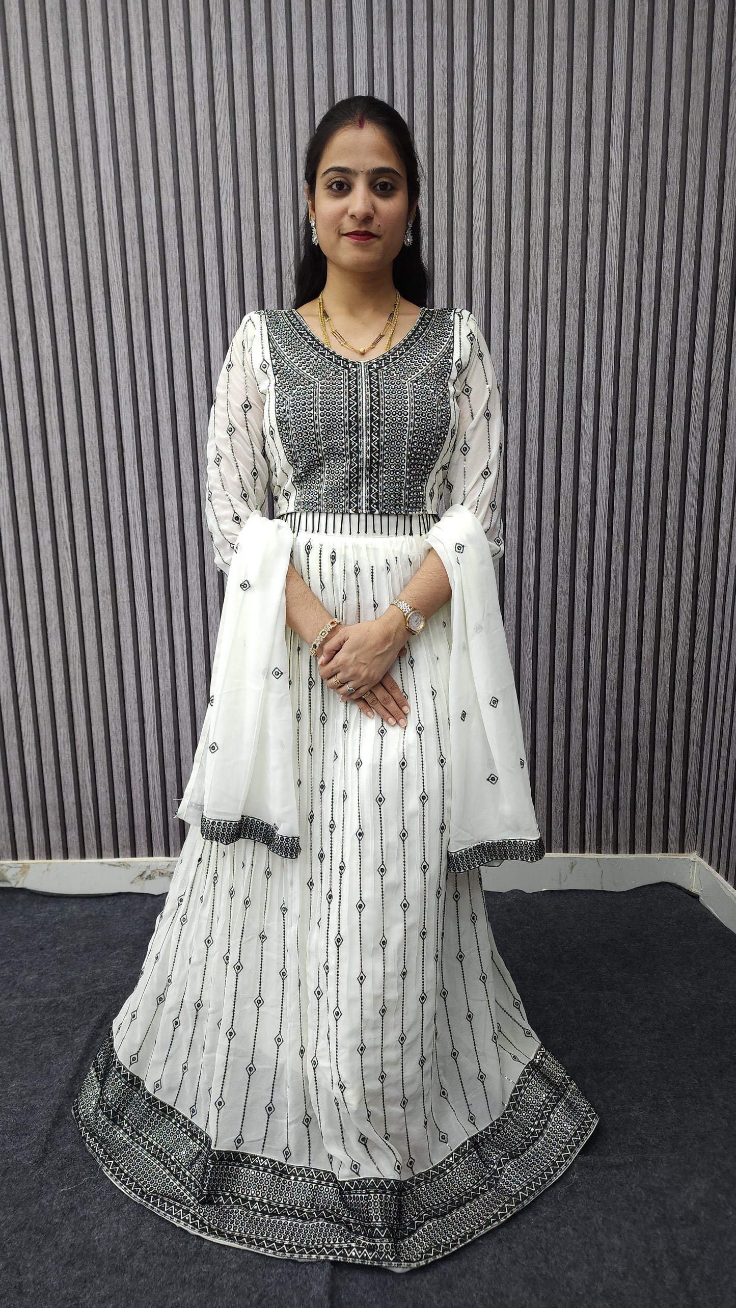 Crop Top Black & White Spl Fancy Designer Dress - Ambica Wedding Mall
