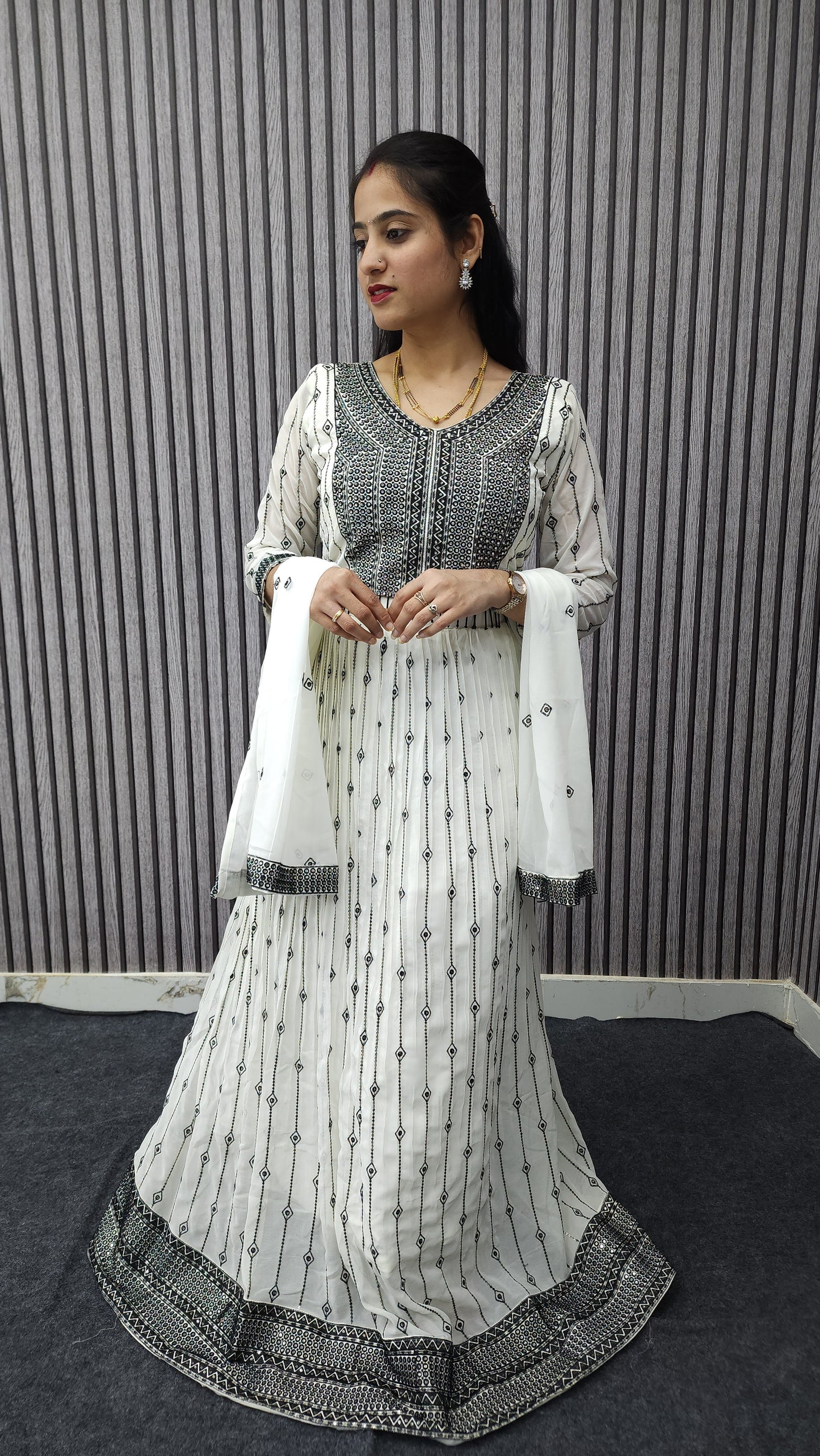 Crop Top Black & White Spl Fancy Designer Dress - Ambica Wedding Mall