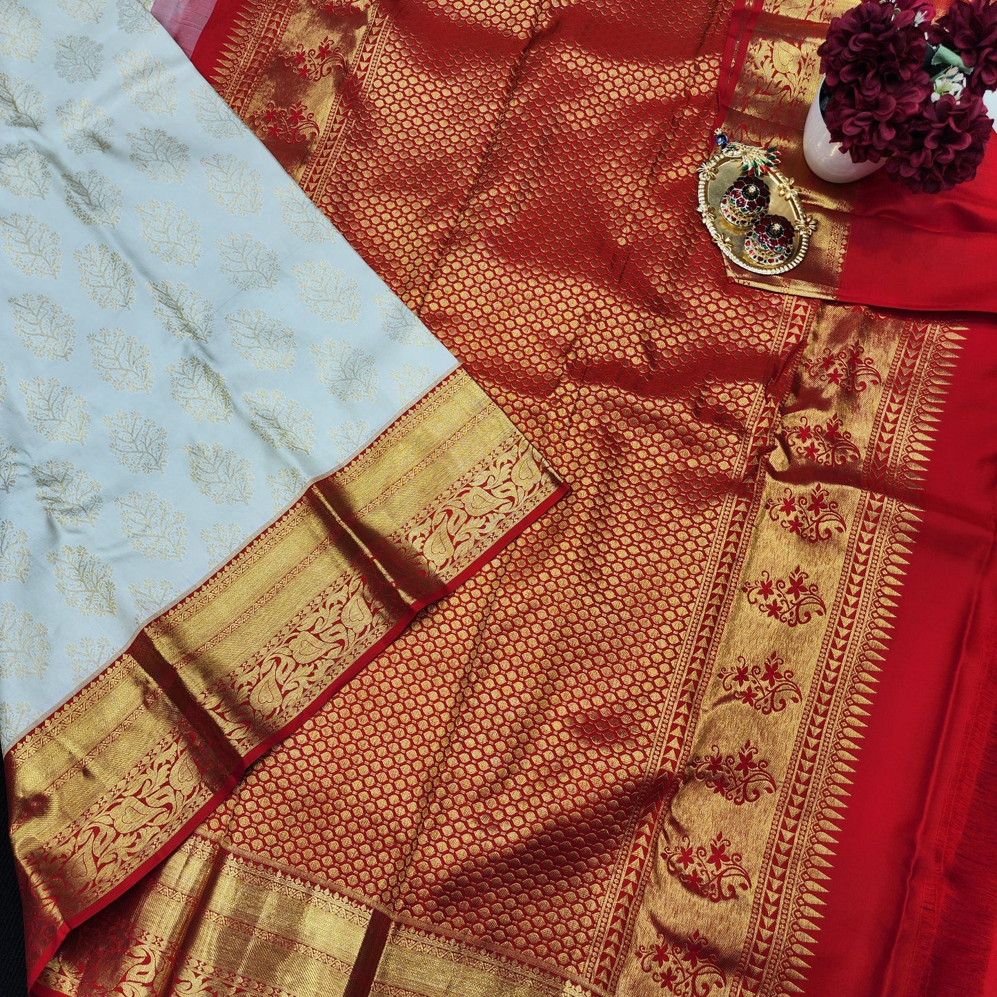 Pure Kanchi Pattu Handloom Talambralu Saree - Ambica Wedding Mall