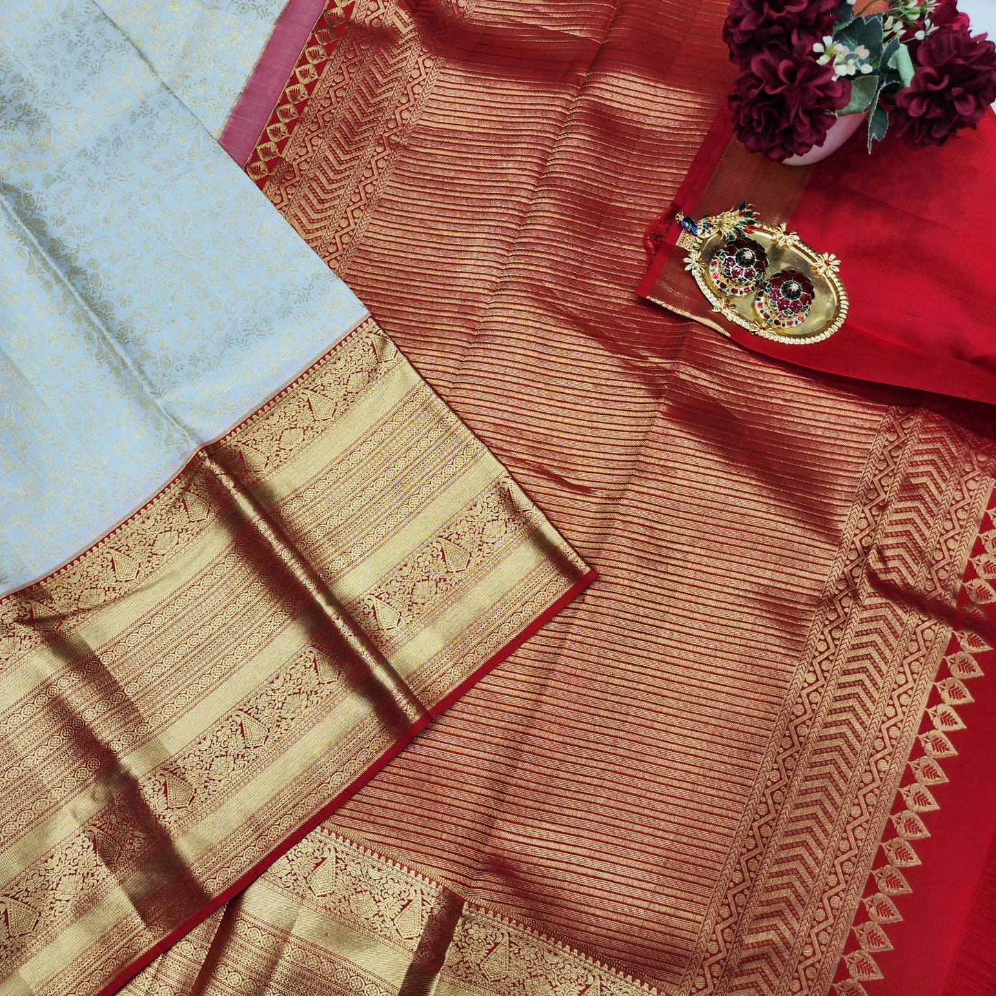 Pure Kanchi Pattu Handloom Talambralu Saree - Ambica Wedding Mall