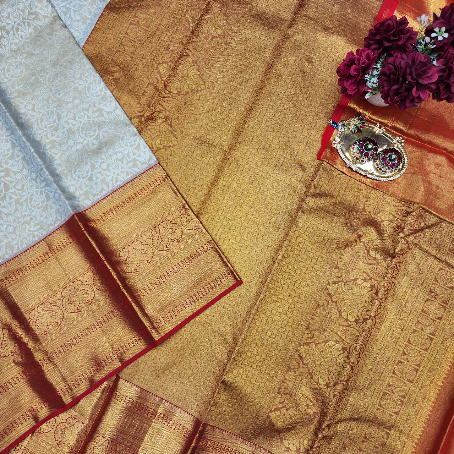 Pure Kanchi Pattu Handloom Talambralu Saree - Ambica Wedding Mall