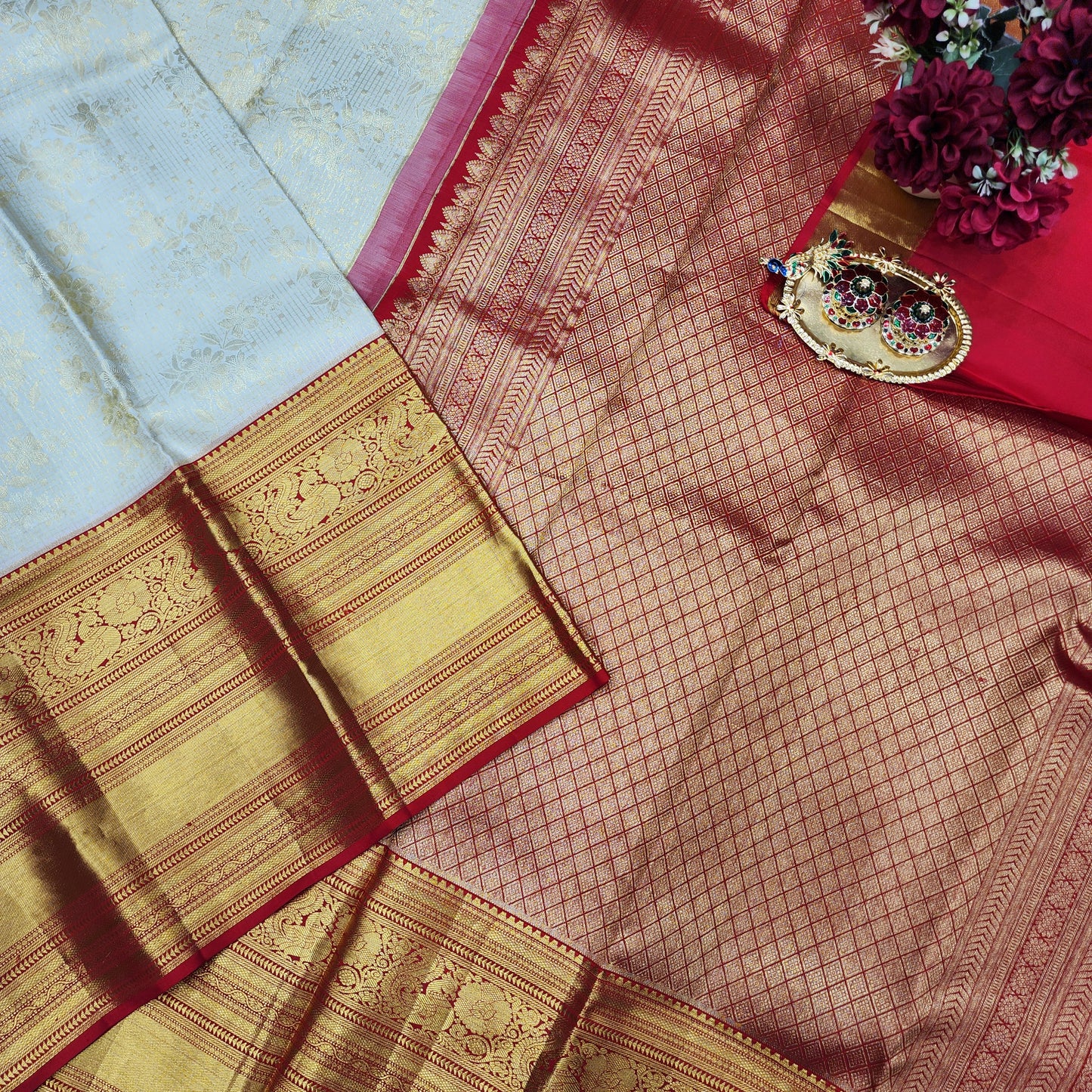 Pure Kanchi Pattu Handloom Talambralu Saree - Ambica Wedding Mall