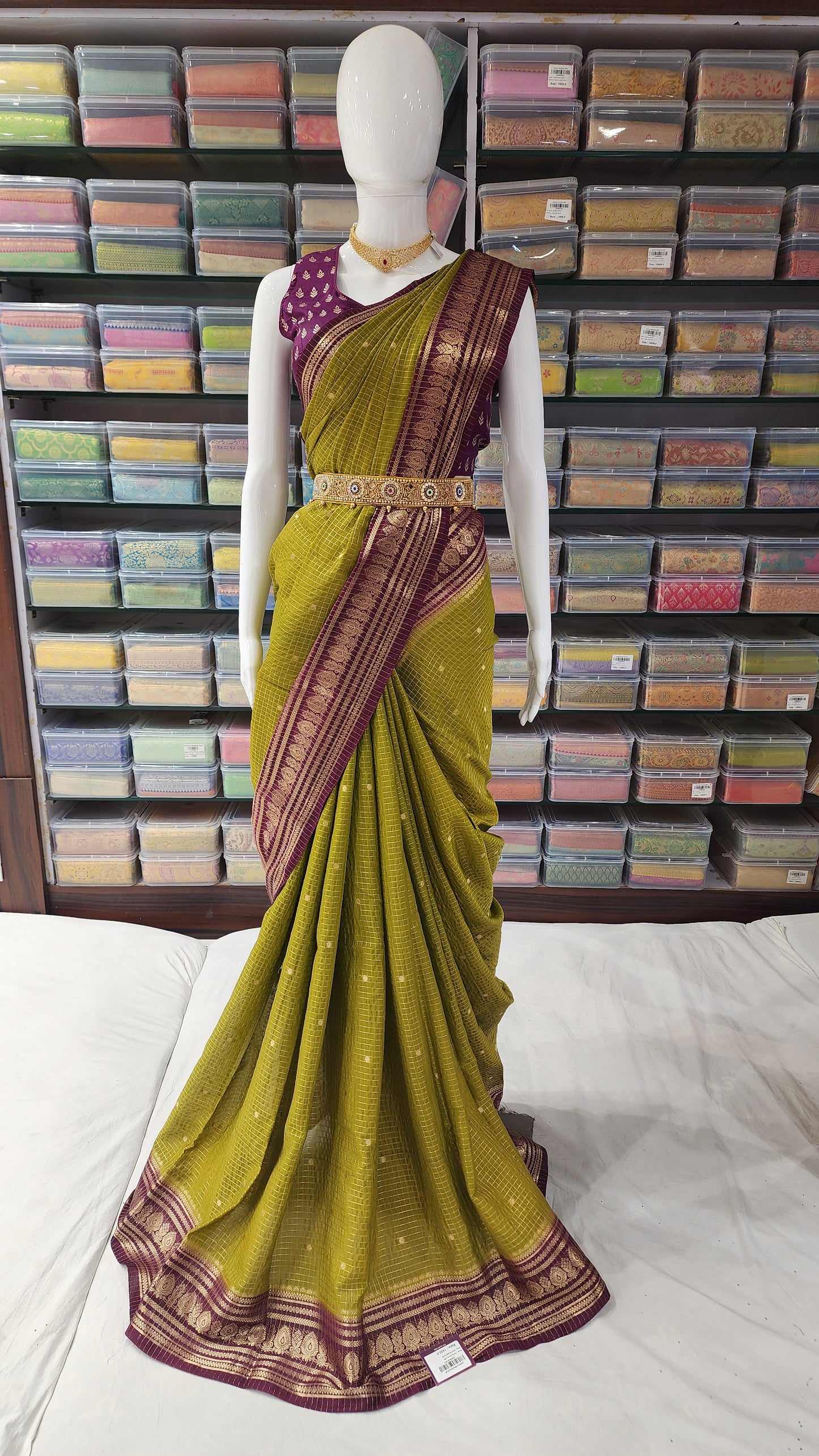 Fancy Checks Butta Saree - B1450