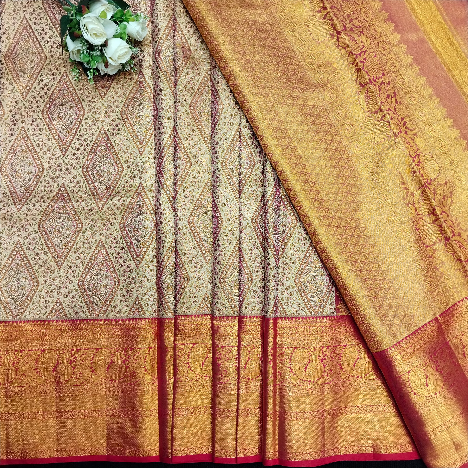 Pure tissue Bridal Kanchi Pattu Handloom Saree - Ambica Wedding Mall