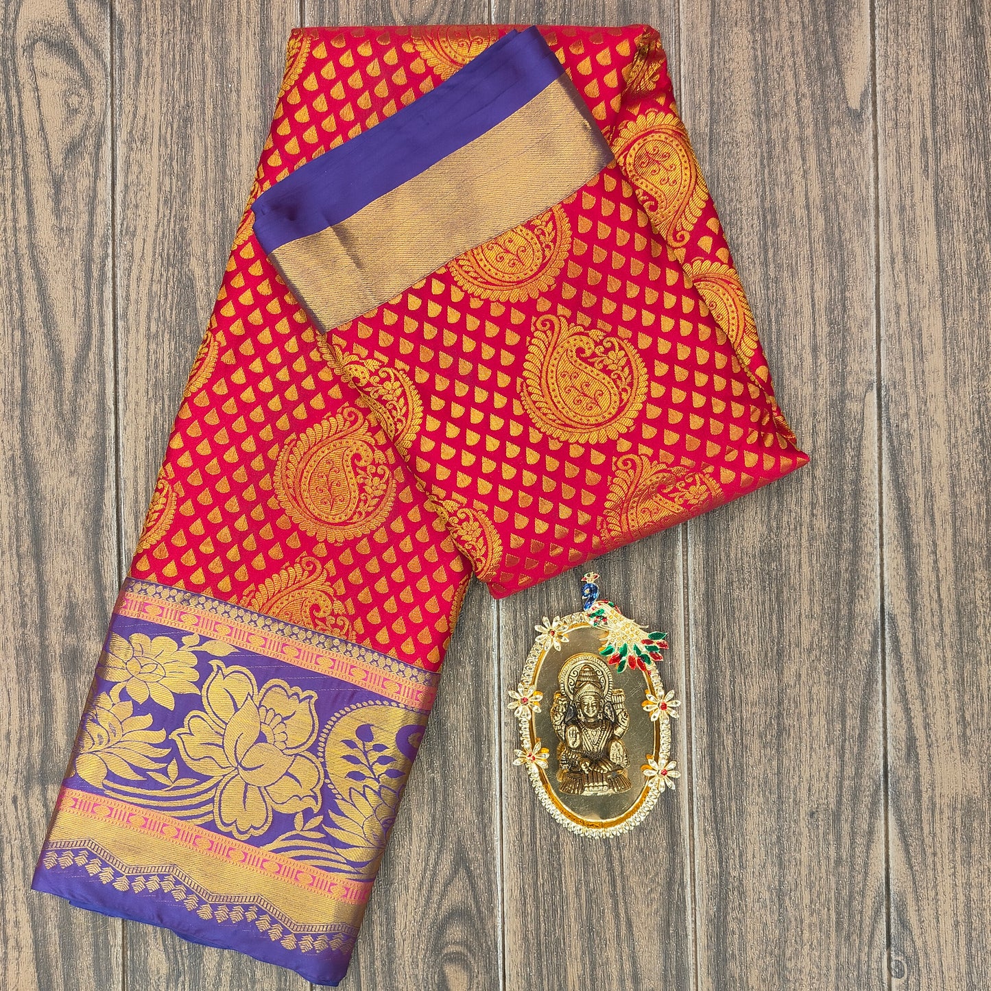 Kanchi Pattu Brocade Halfmix Saree - Ambica Wedding Mall
