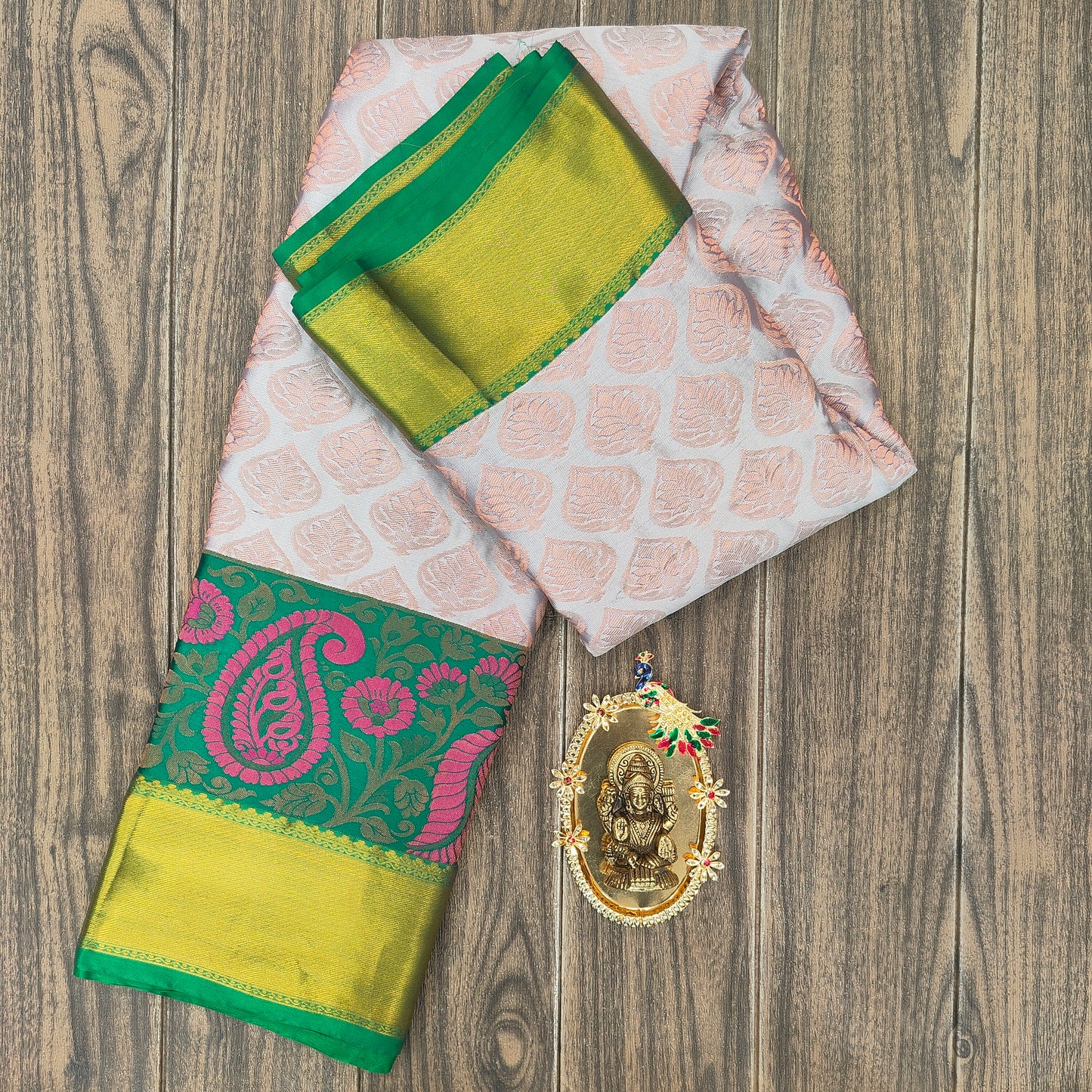 Kanchi Pattu Brocade Halfmix Saree - Ambica Wedding Mall