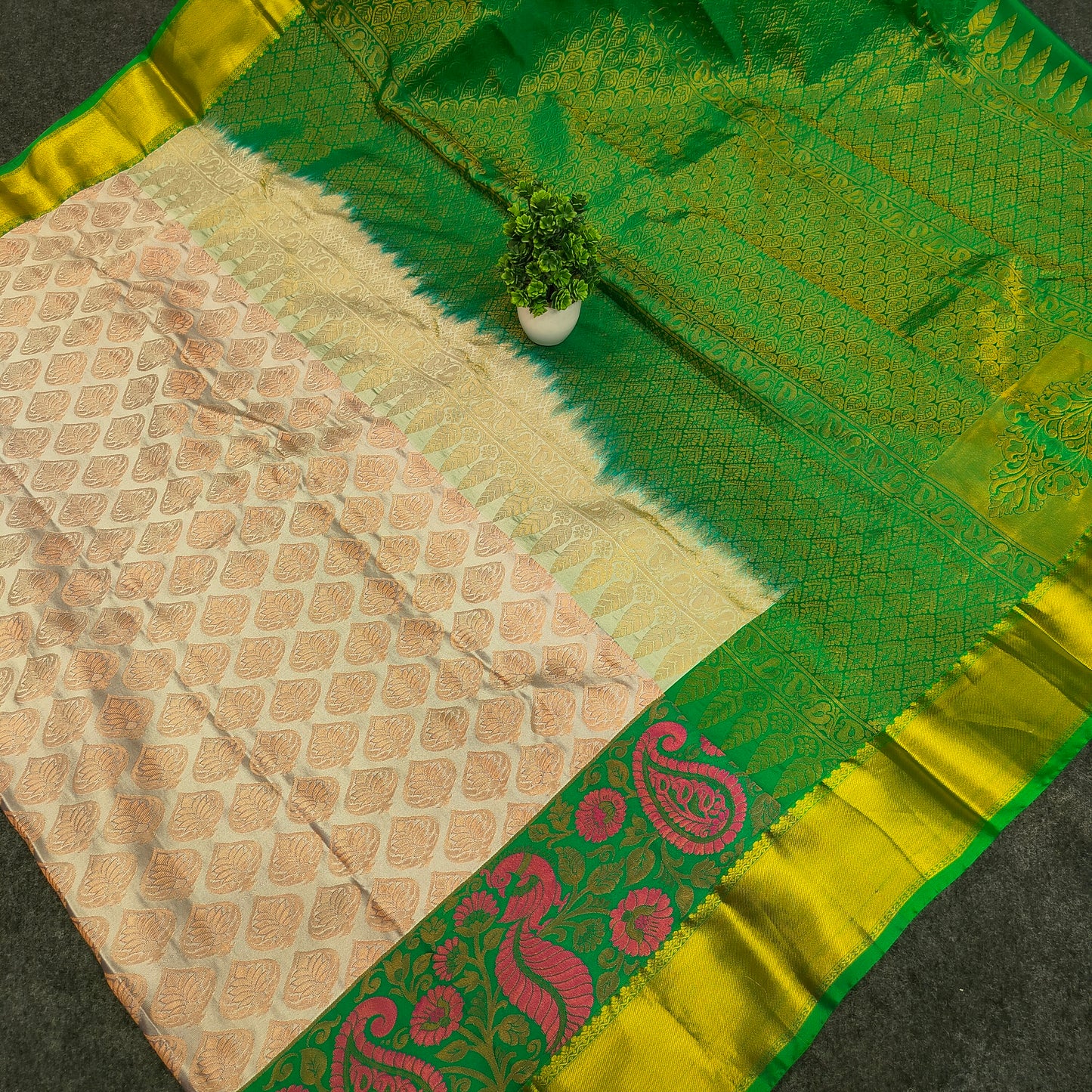 Kanchi Pattu Brocade Halfmix Saree - Ambica Wedding Mall