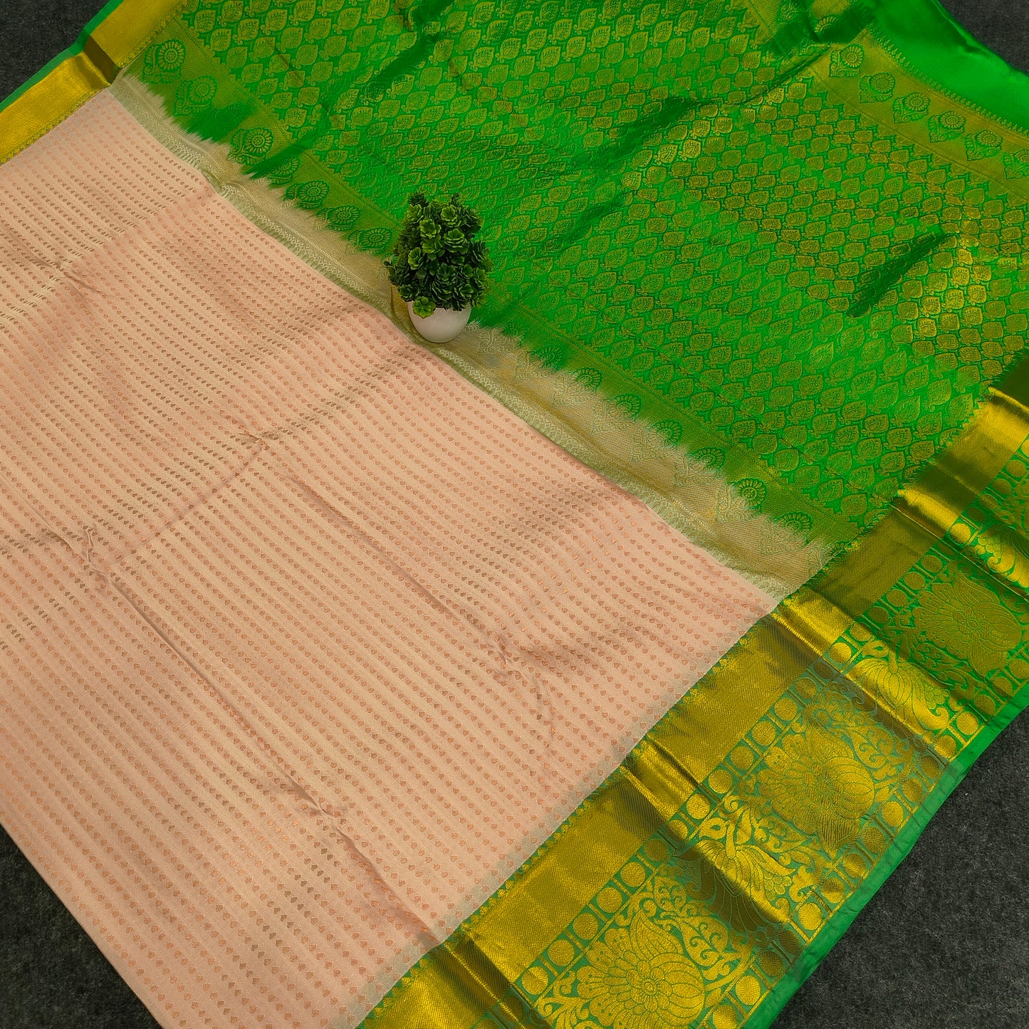Kanchi Pattu Brocade Halfmix Saree - Ambica Wedding Mall