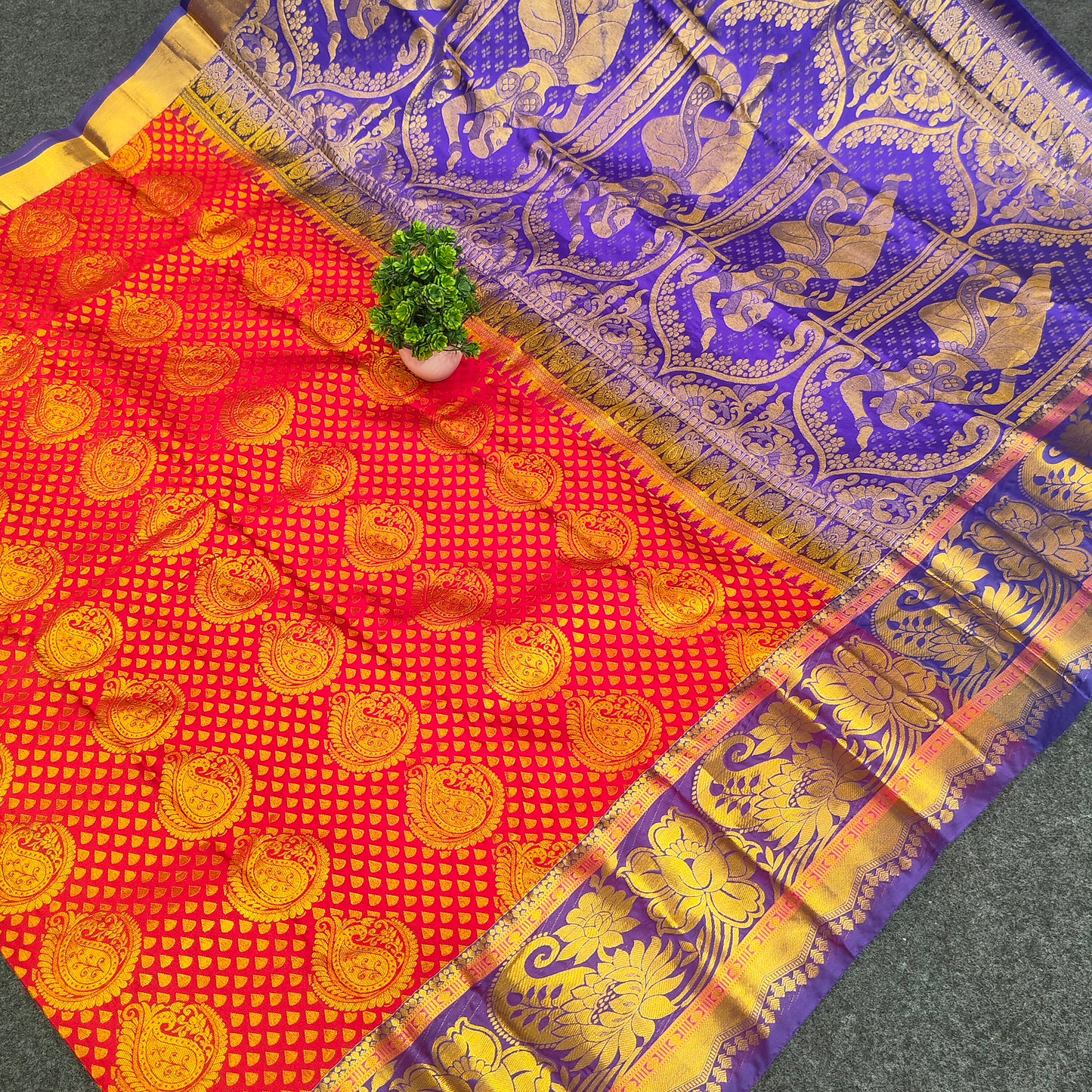 Kanchi Pattu Brocade Halfmix Saree - Ambica Wedding Mall