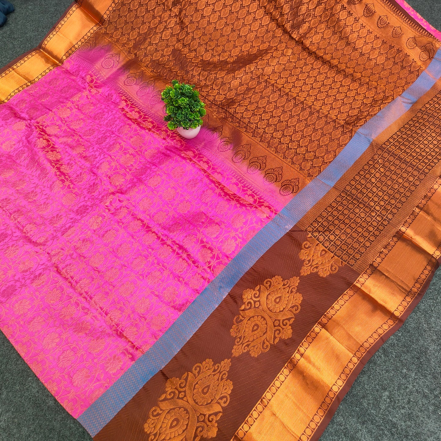 Kanchi Pattu Brocade Halfmix Saree - Ambica Wedding Mall