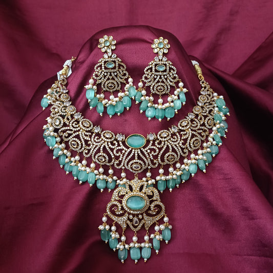 Elegant Pista Green Colour Beads Short Necklace - Ambica Wedding Mall