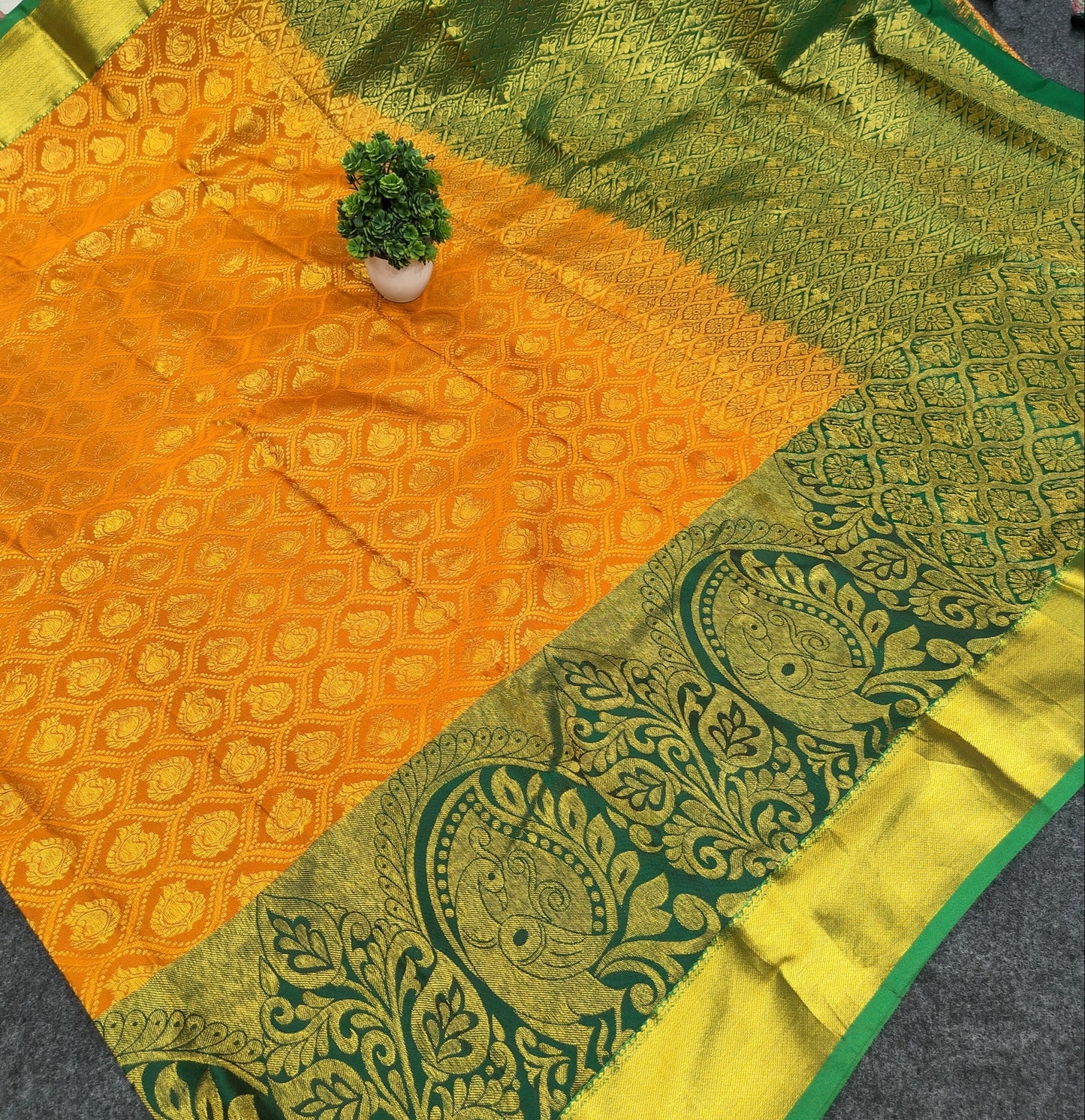 Kanchi Pattu Brocade Halfmix Saree - Ambica Wedding Mall