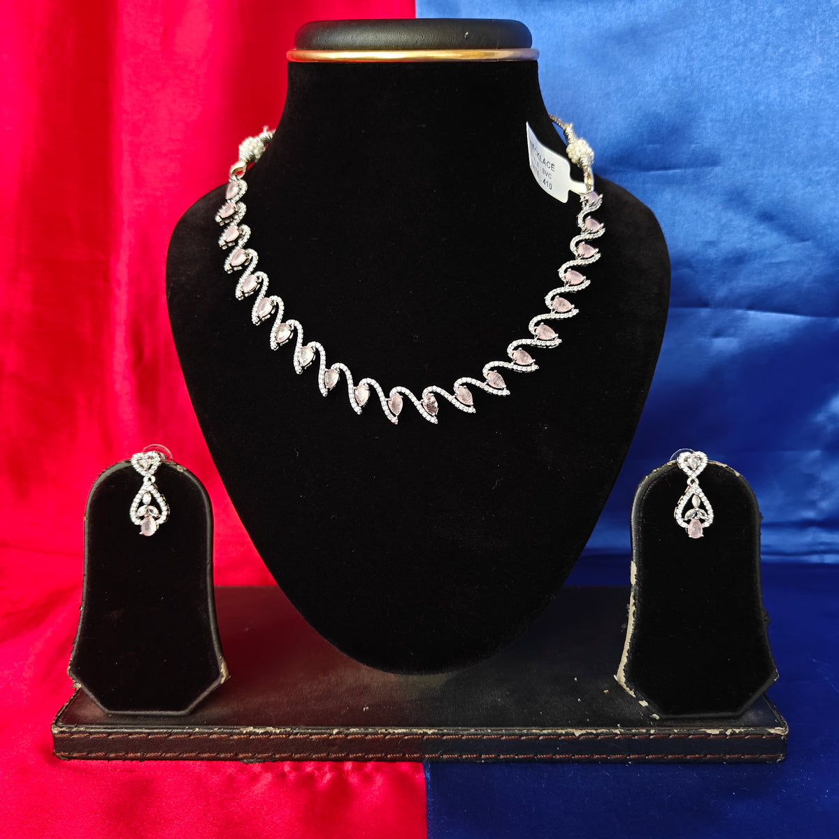 Elegant AD Short Necklace In Baby Pink Coloured Stone