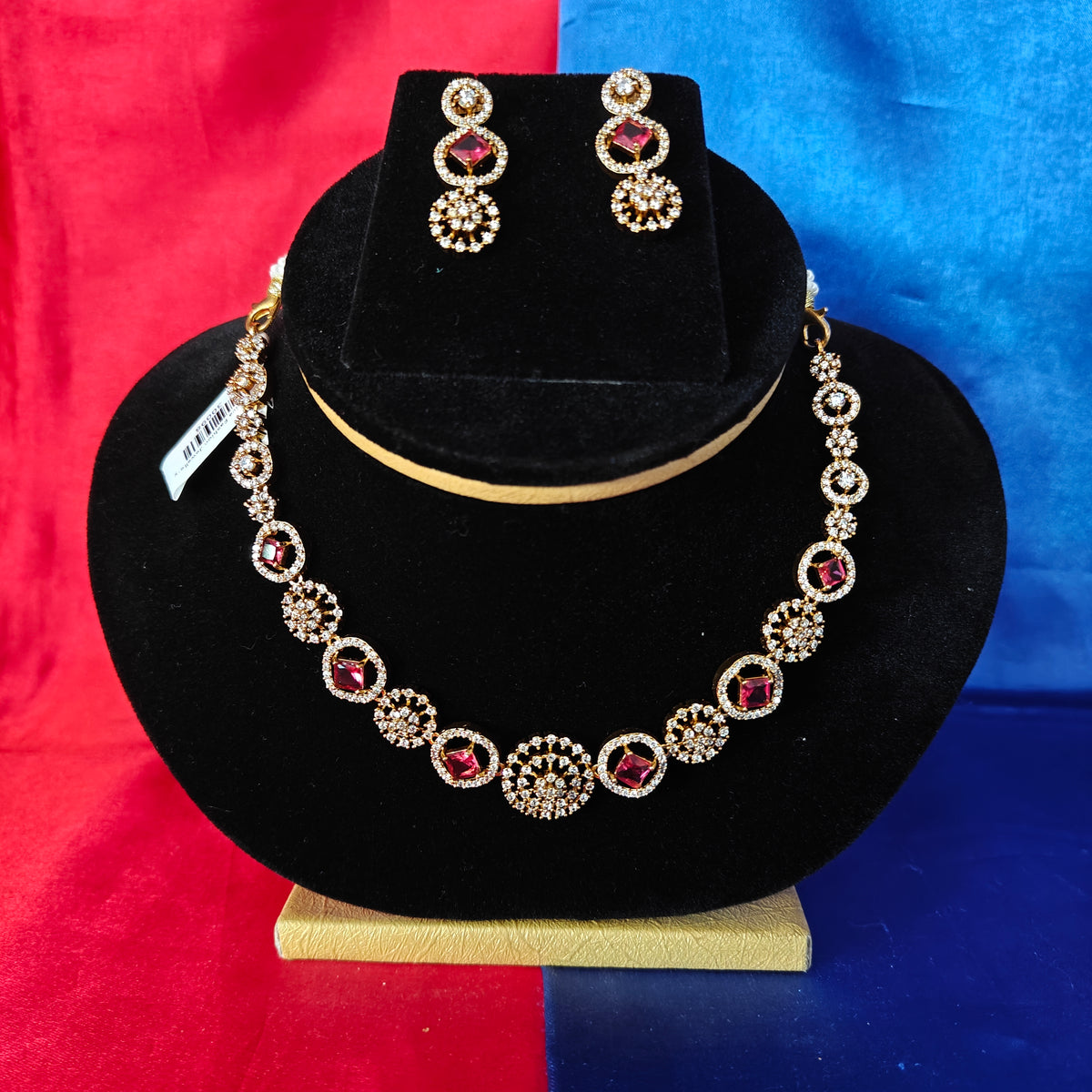 Beautiful Mini Haaram In Maroon Stone