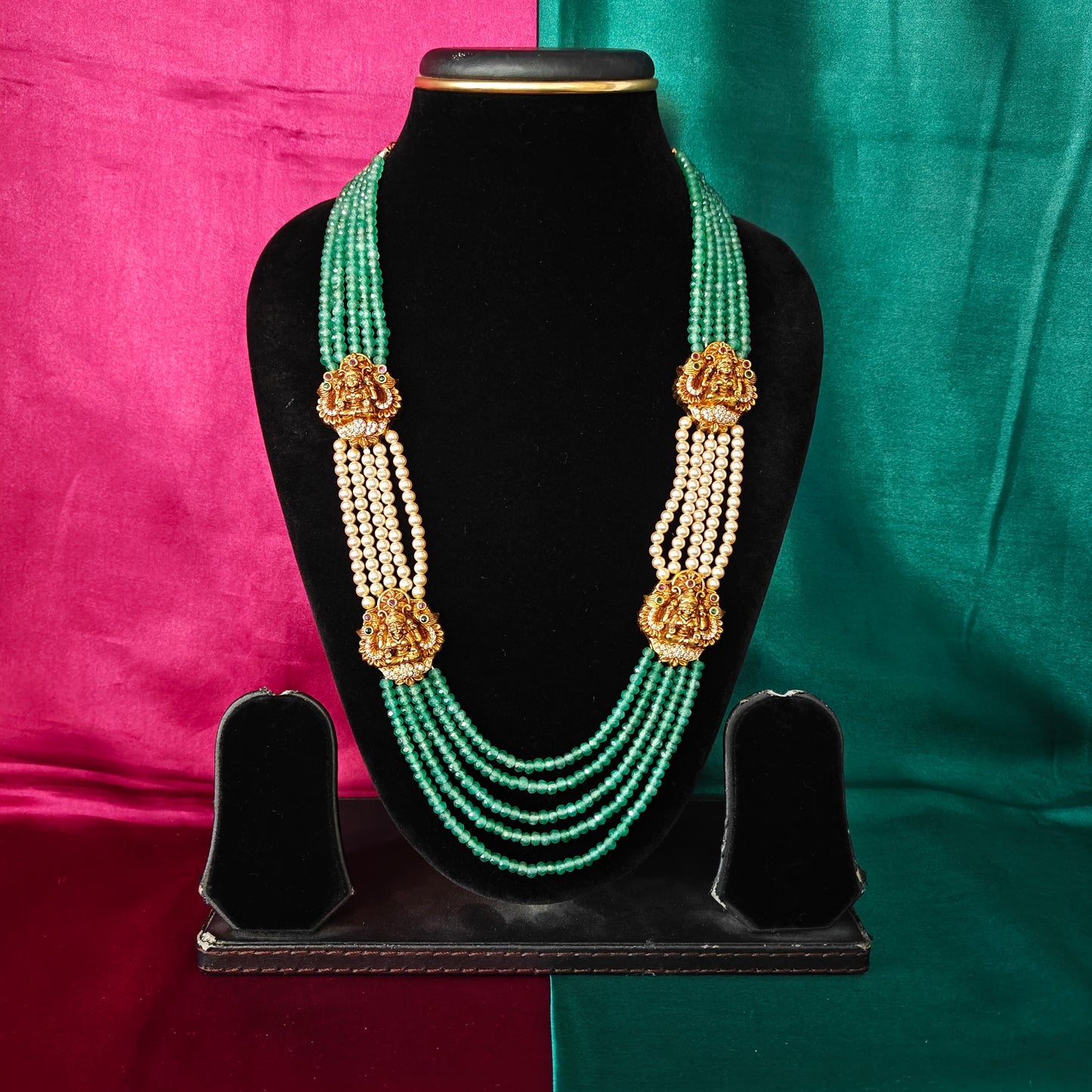 Beautiful Green Coloured Honex Layered Necklace With Pearls - Ambica Wedding Mall