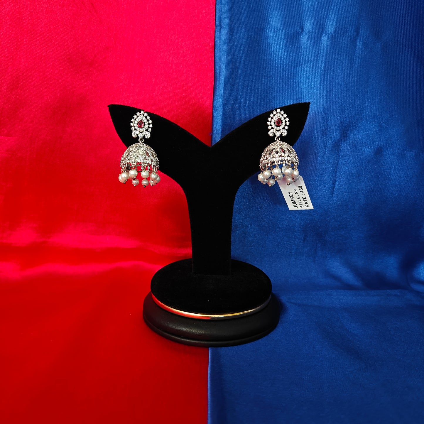 Beautiful Silver Small Jhumki In Red Stone