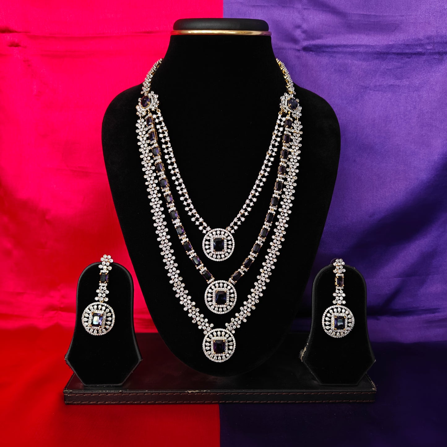 Beautiful GJ Layered Long Necklace In Purple Stone