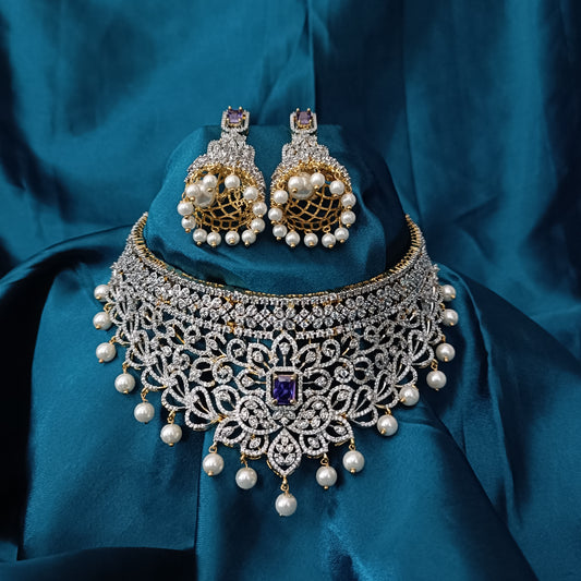 Beautiful Purple Studded GJ Choker - Ambica Wedding Mall