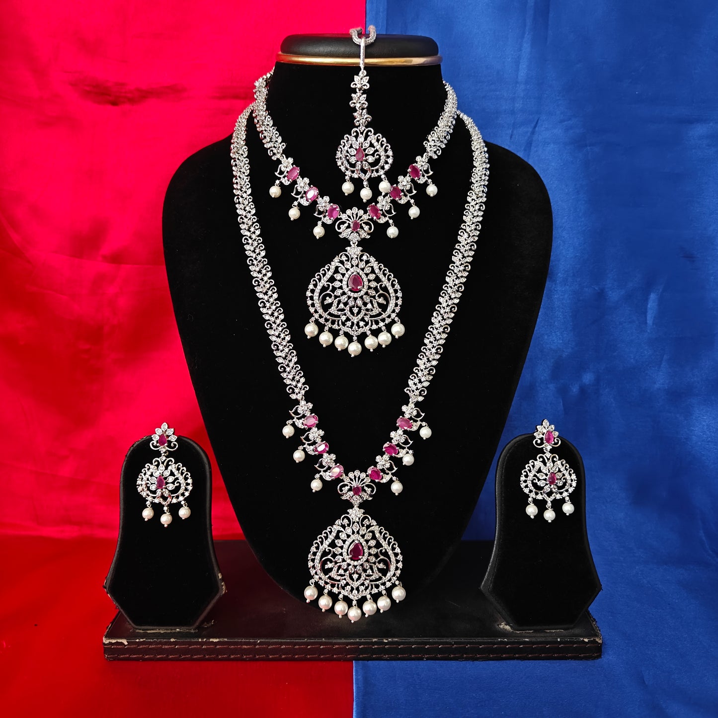 Beautiful Silver Combo Set In Ruby Stone