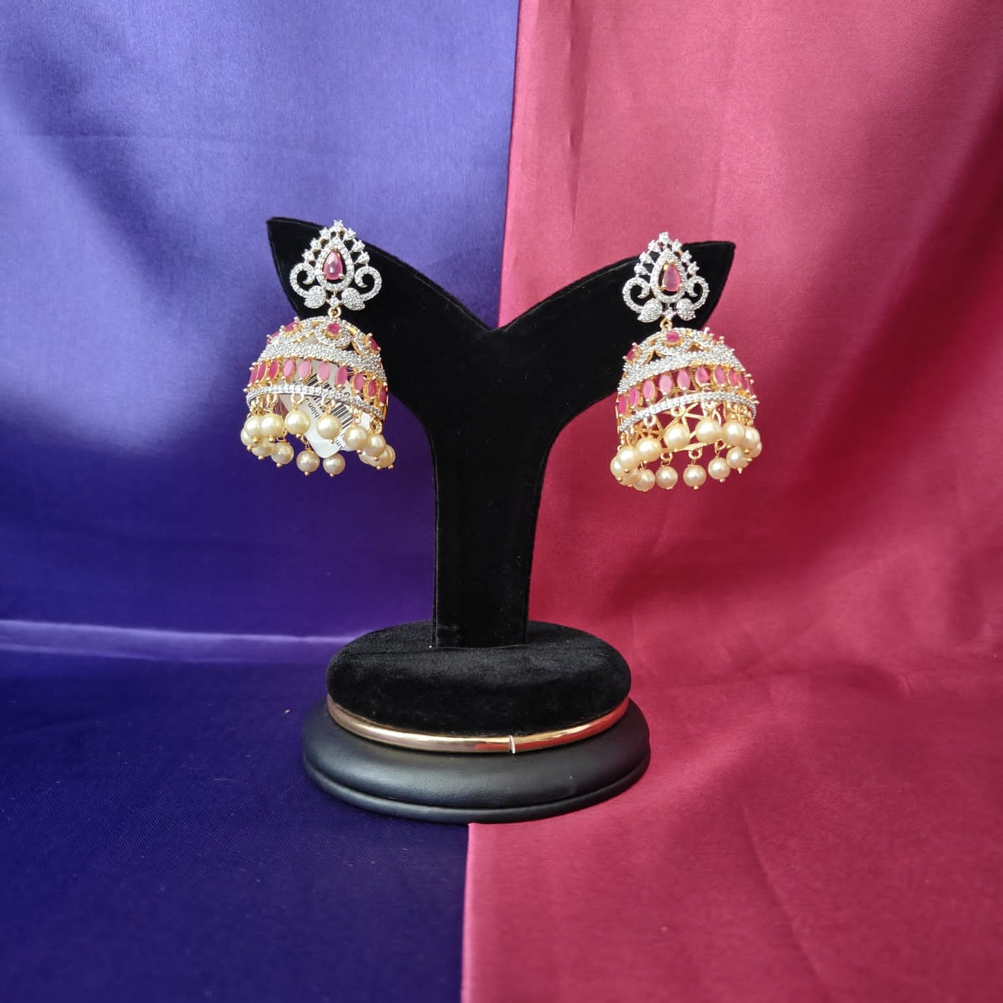 Elegant GJ Jhumkas In Ruby Stone