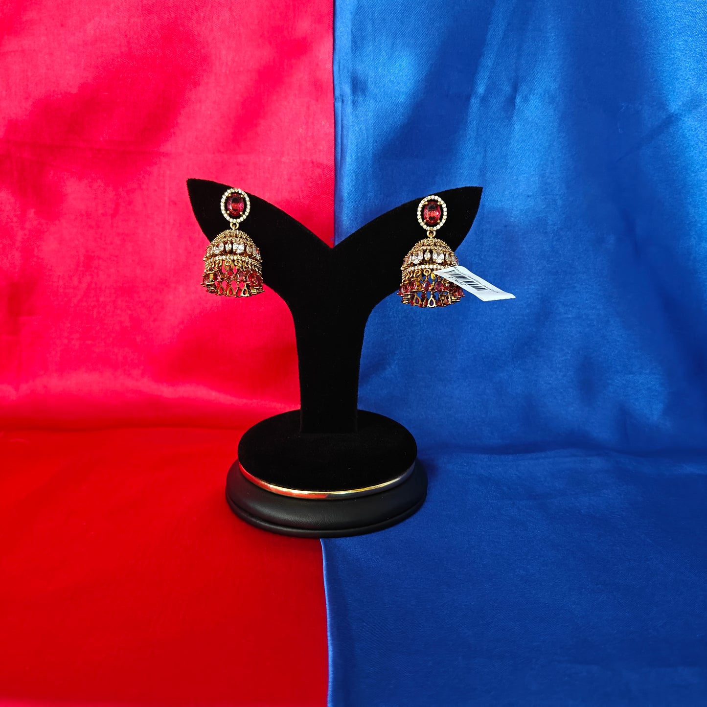 Beautiful Victorian Jhumki In Red Stone