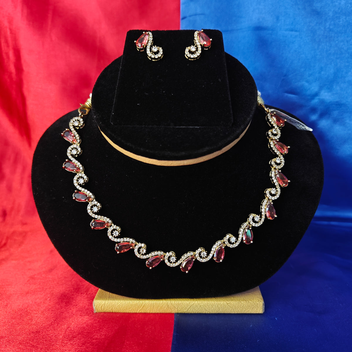 Beautiful Mini Haaram In Maroon Stone