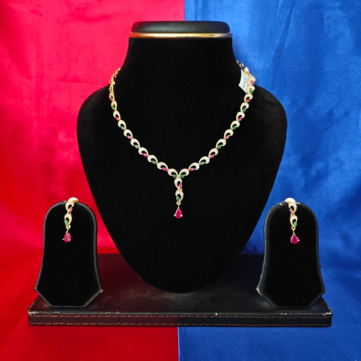 Beautiful CZ Short Necklace In Multi Colour Stone