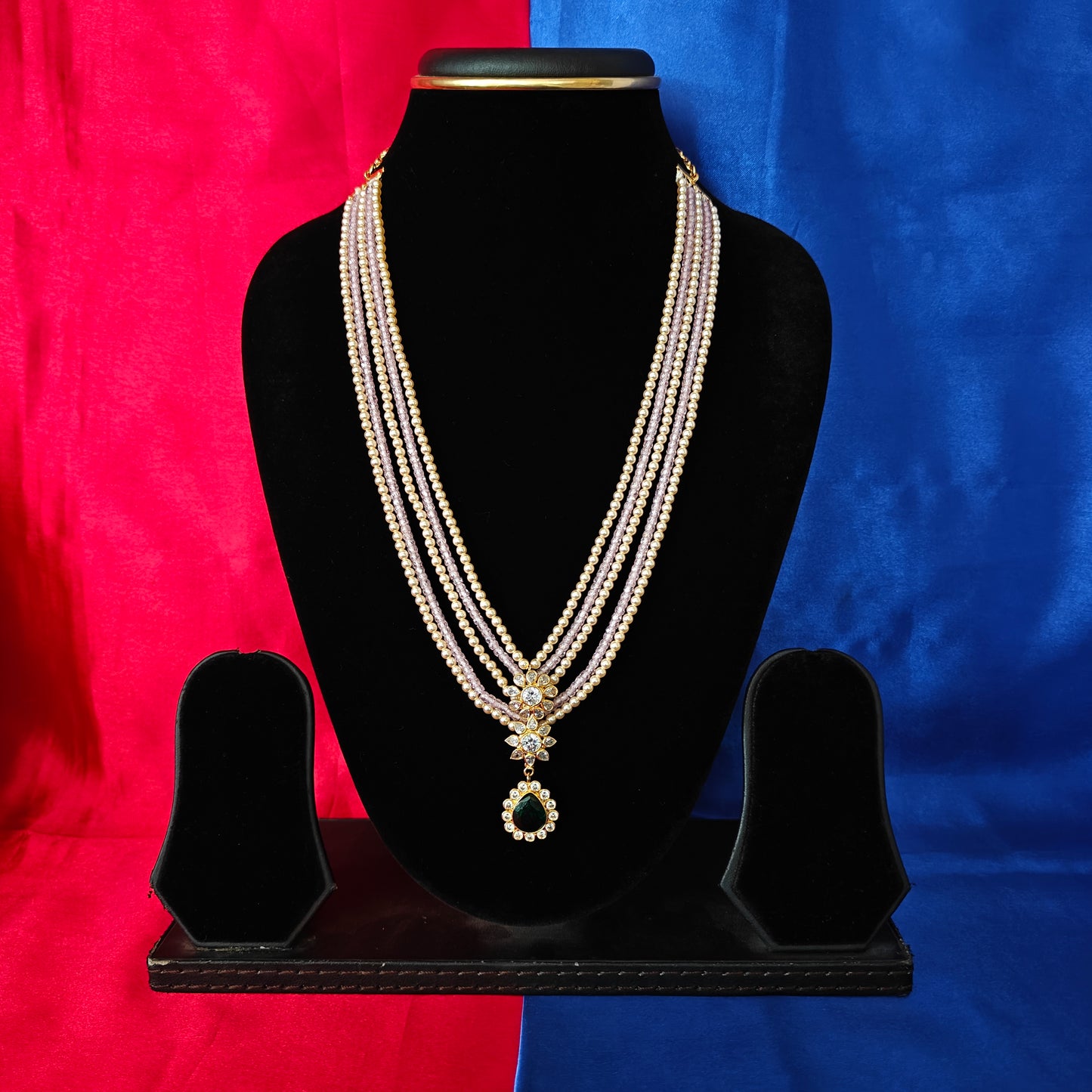 Beautiful Baby Pink Coloured Honex Mala In Green Stone With Pearls