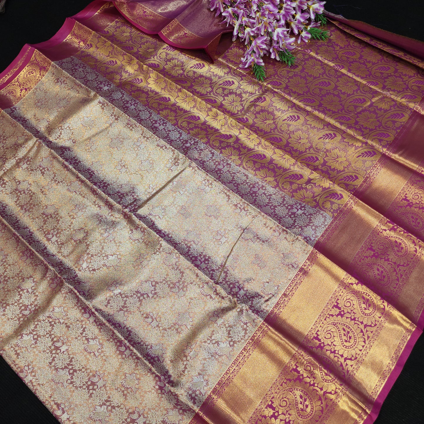 ✨️Semi Kanchi Pattu One Gram Gold Saree💫