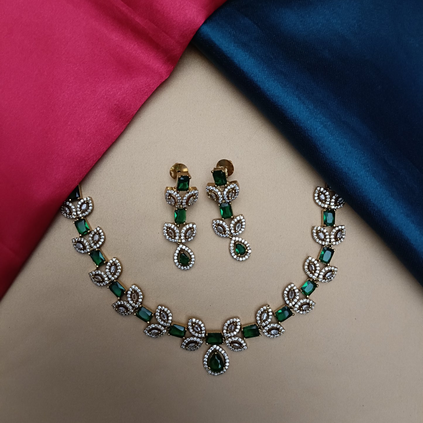 Elegant Victorian Mini Haaram In Green Stone