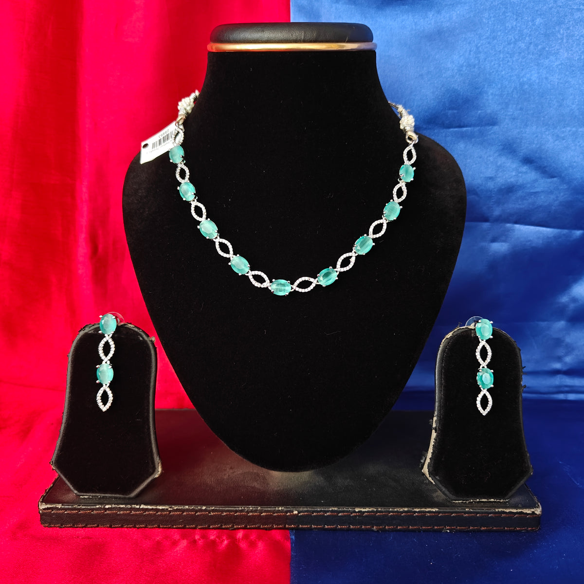 Elegant AD Short Necklace In Pista Green Coloured Stone