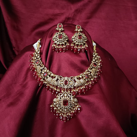 Beautiful Maroon Studded Short Necklace - Ambica Wedding Mall