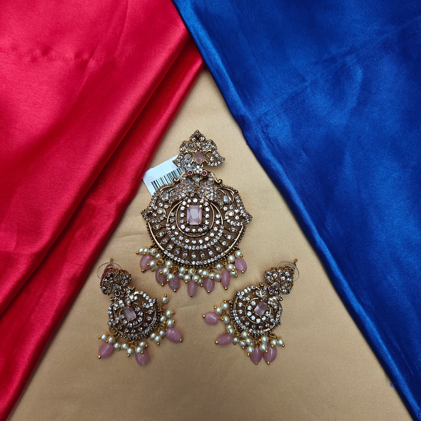 Beautiful Victorian Pendant In Baby Pink Beads