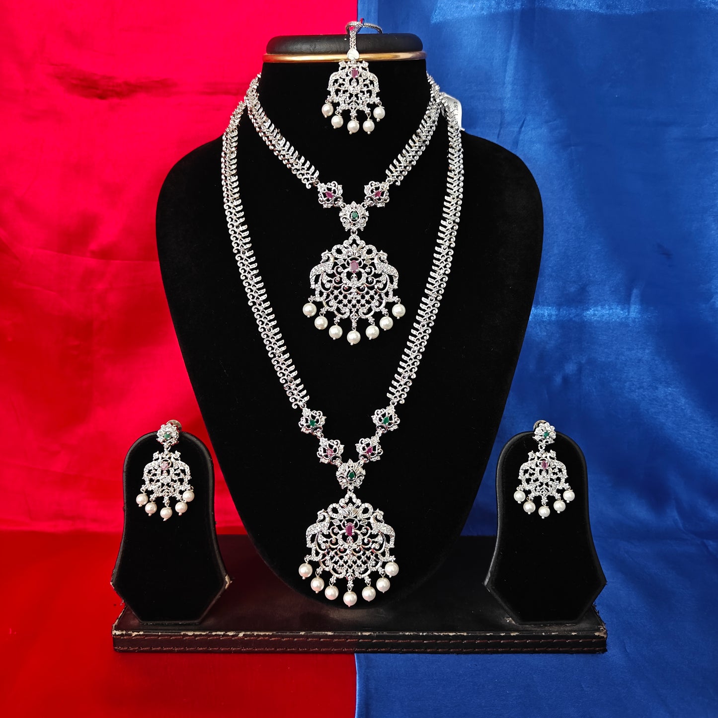 Beautiful Silver Combo Set In Multi Colour Stone