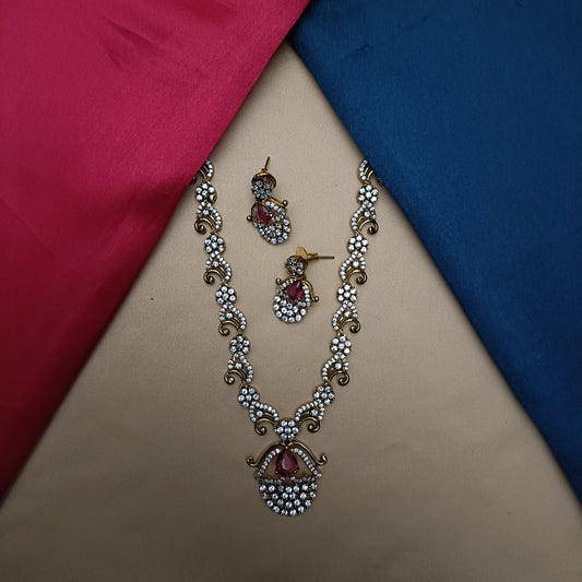 Elegant Victorian Mini Haaram In Red Stone
