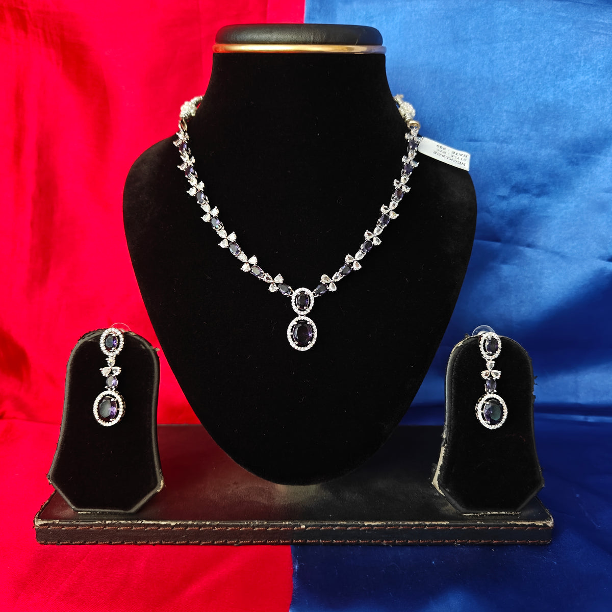 Elegant AD Short Necklace In Purple Coloured Stone
