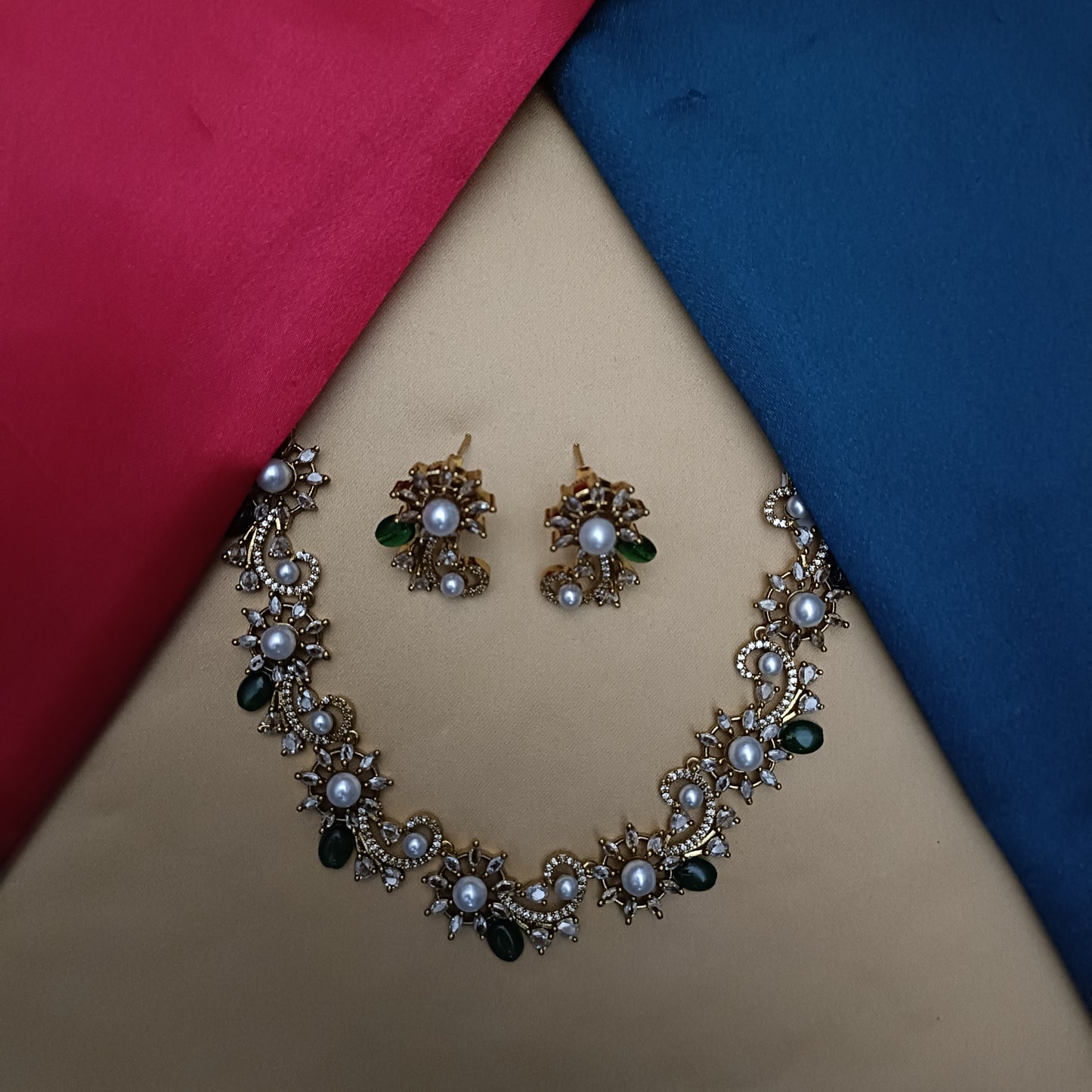 Trendy Mini Haaram In Green Colour With Pearls
