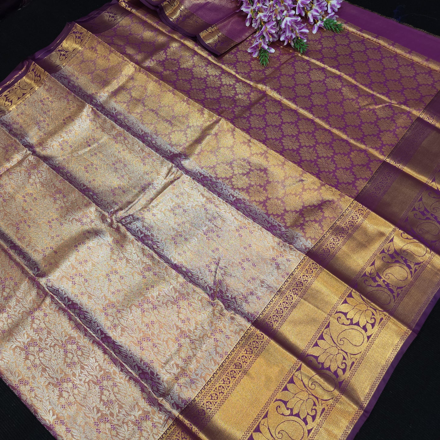 ✨️Semi Kanchi Pattu One Gram Gold Saree💫