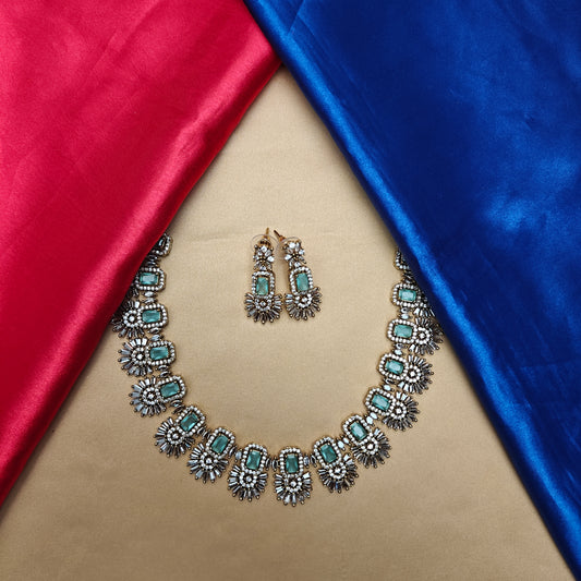 Beautiful Victorian Short Necklace In Pista Green Colour