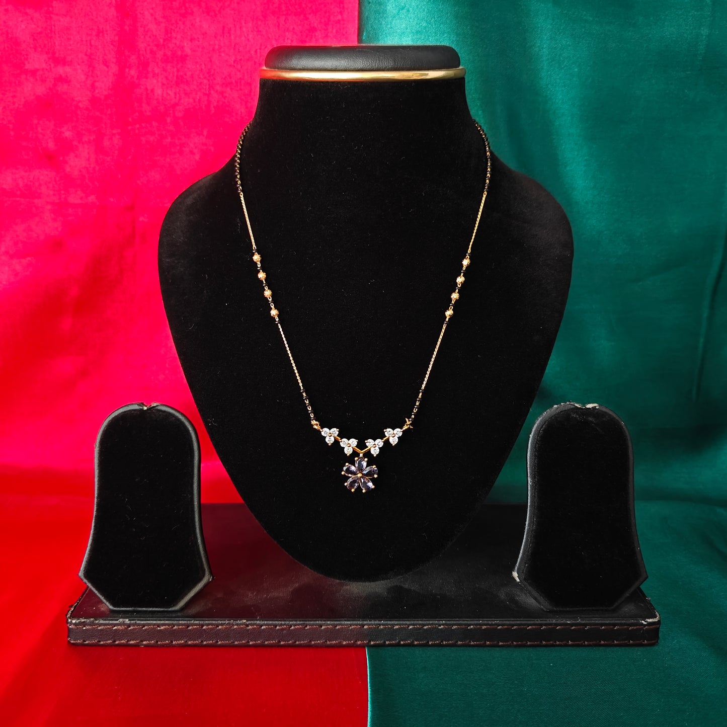 Beautiful Simple Black Beads Short In Purple Stone