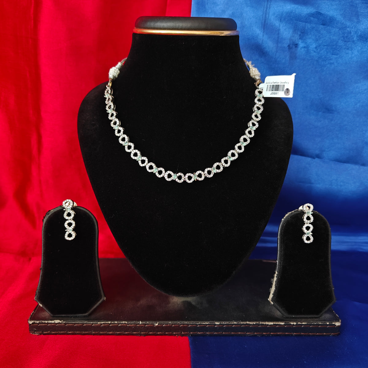 Elegant AD Short Necklace In Pista Green Coloured Stone