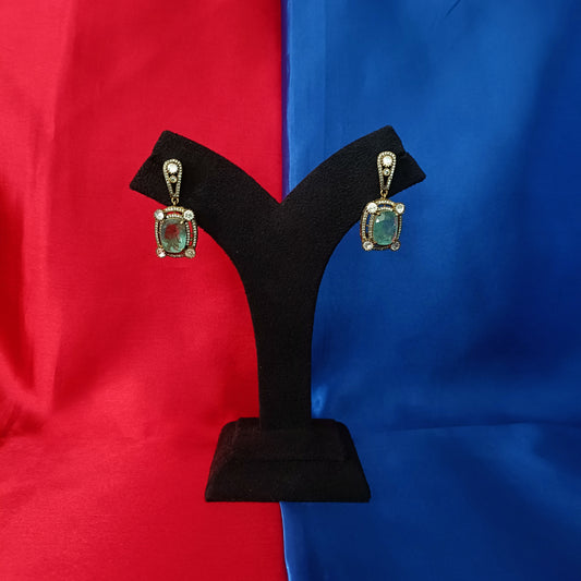 Beautiful Victorian Earrings In Pista Green Stone