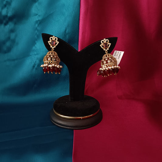 Elegant Victorian Jhumki In Maroon Colour Beads