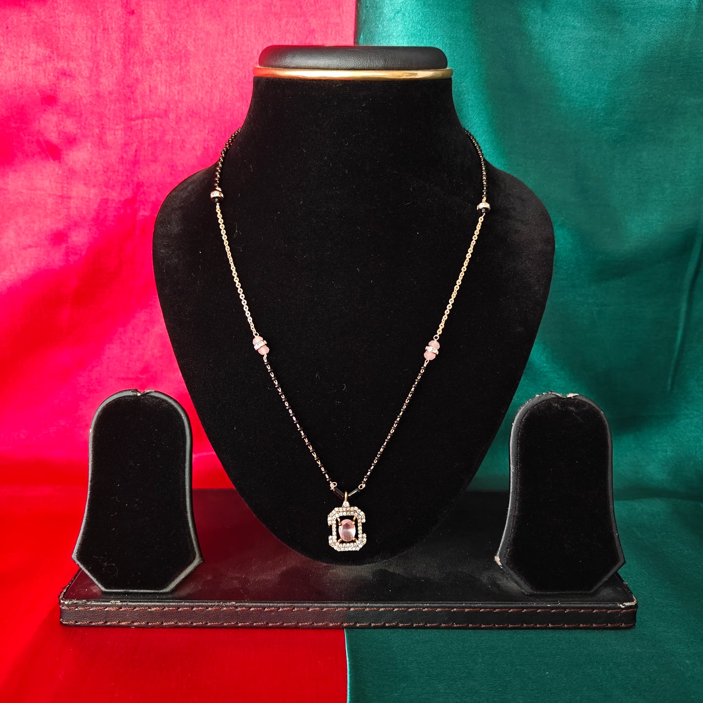 Beautiful Simple Black Beads Short In Baby Pink Stone