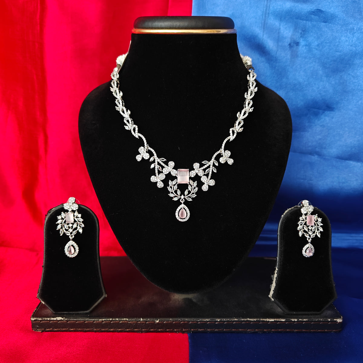Elegant AD Short Necklace In Baby Pink Coloured Stone