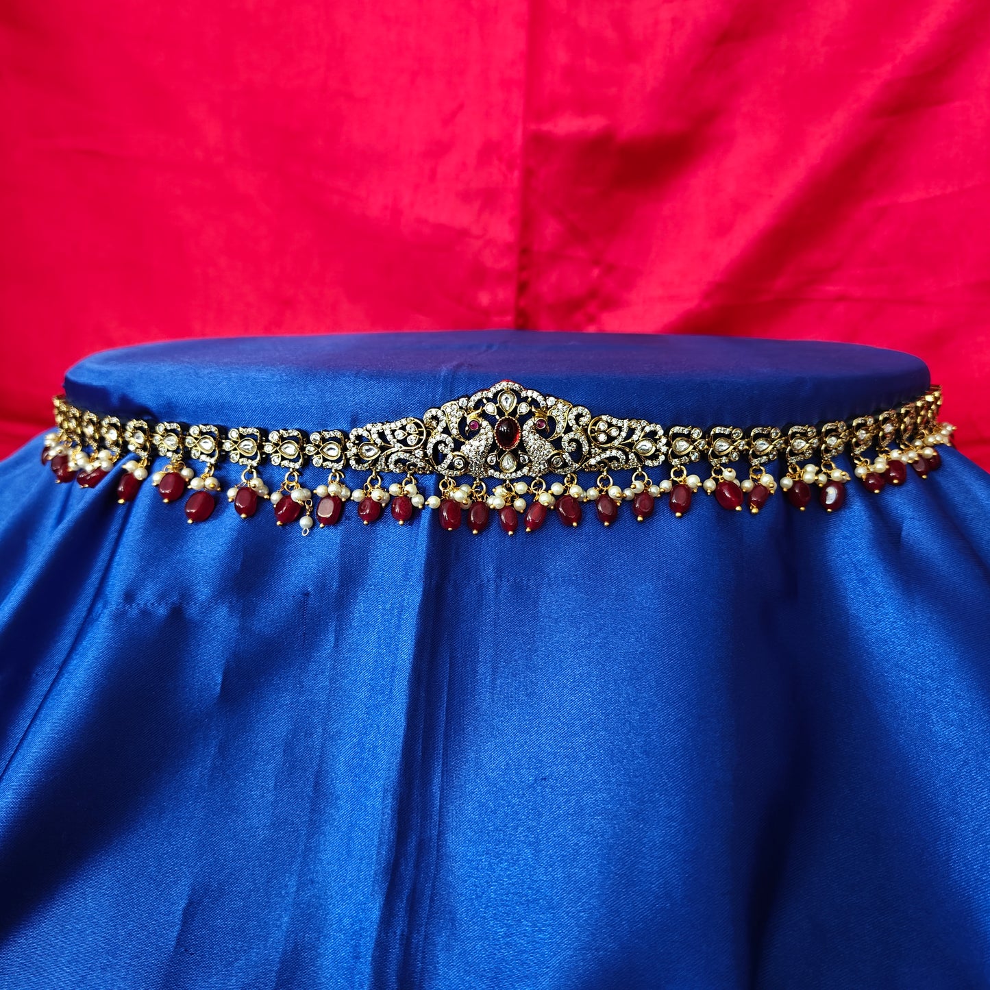 Beautiful Victorian Chain Type Vaddanam In Maroon Beads