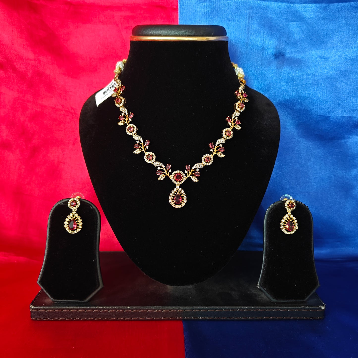 Beautiful Mini Haaram In Maroon Stone