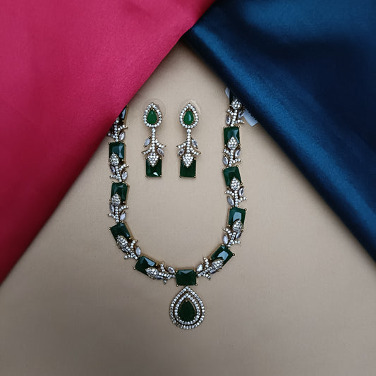 Elegant Victorian Mini Haaram In Green Stone